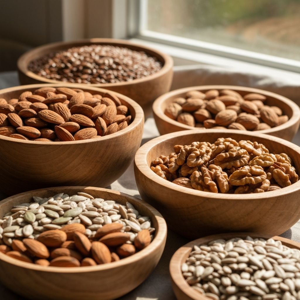 Verschiedene Nüsse und Samen in Schalen